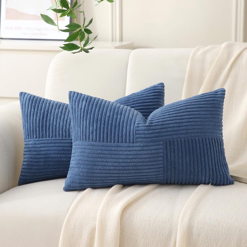 4018 Denim Blue Lumbar Throw Pillow Covers 12x20 inch,Pack of 2 Soft